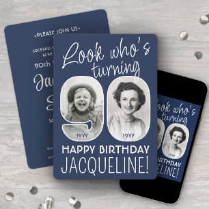 DIY Colors • Look Who's 90 Birthday Party 2 Photo Invitation