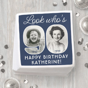 DIY Colors • Look Who's 90 Birthday Party 2 Photo Napkins