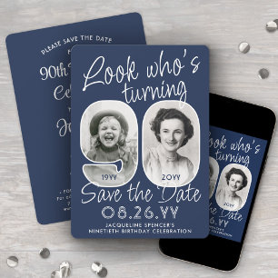 DIY Colors • Look Who's 90 Birthday Party 2 Photo Save The Date