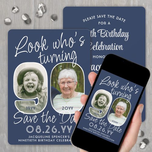 DIY Colors  Look Whos 90 Birthday Party 2 Photo Save The Date