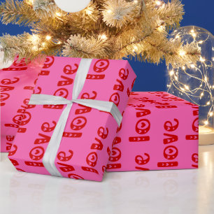DIY Colors LOVE with Hearts Text #2 Hot Pink Red Wrapping Paper