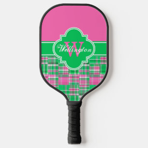DIY Colors Madras 1I CB Ribbon Name Hot Pink Green Pickleball Paddle