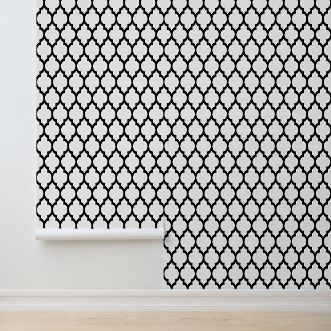 DIY Colors Moroccan Quatrefoil #4 Black White Wallpaper (Application)