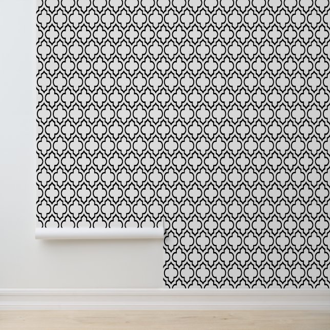 DIY Colors Moroccan Quatrefoil #4DS Black White Wallpaper (Application)
