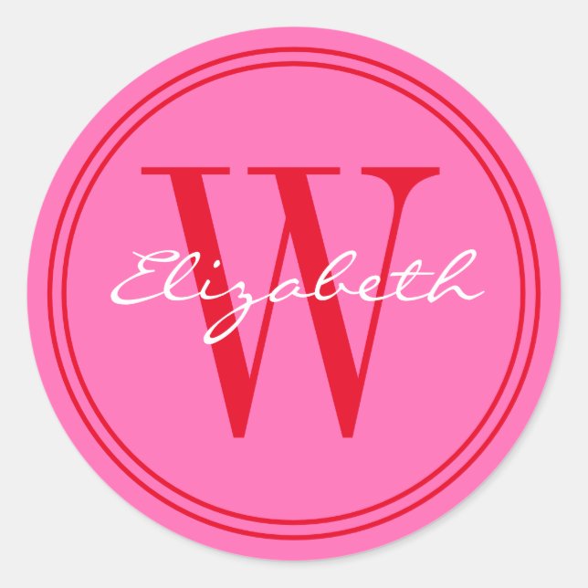 DIY Colors Name Monogram Envelope Seals Red Pink (Front)