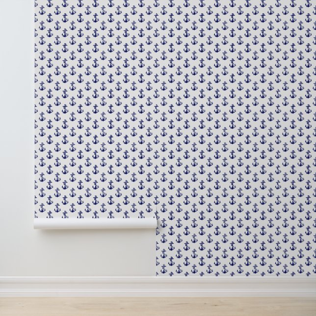 DIY Colors Nautical Anchor #1 Blue White Wallpaper (Application)