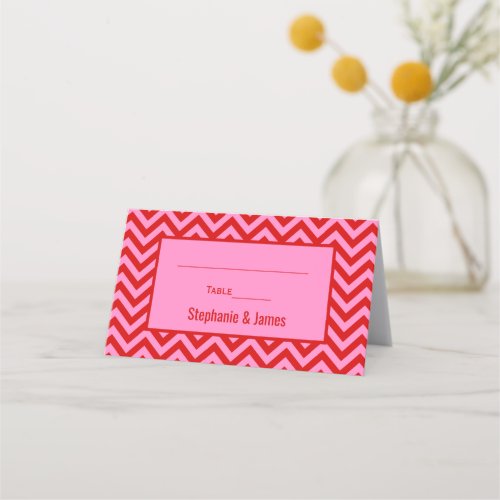 DIY Colors Pink 3 Red Chevron Zigzag Place Card
