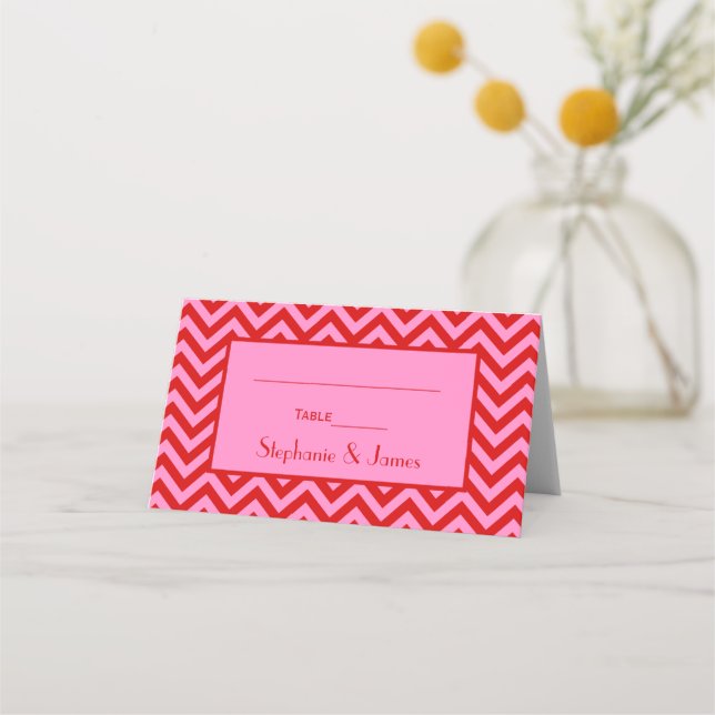 DIY Colors Pink #3 Red Chevron Zigzag  Place Card (Front)
