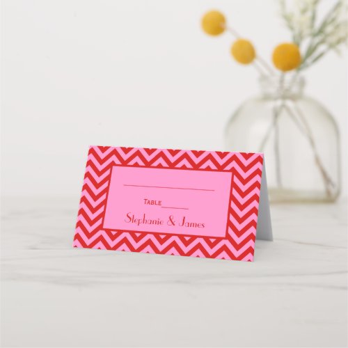 DIY Colors Pink 3 Red Chevron Zigzag  Place Card