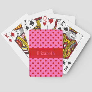 DIY Colors Polka Dots Red Ribbon Hot Pink BG S Poker Cards