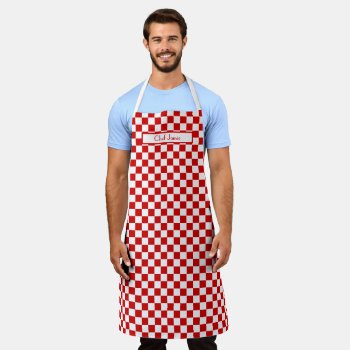 Diy Colors Red White Checkerboard Pattern  Apron by FantabulousPatterns at Zazzle