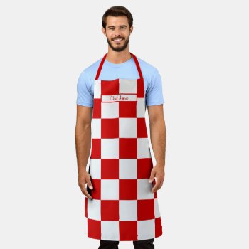 Diy Colors Red White Lg Checkered Pattern  Apron by FantabulousPatterns at Zazzle