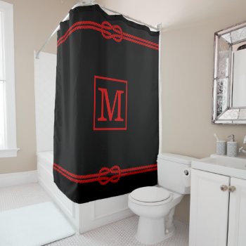 Diy Colors Rope Knot Framed Lg Monogram Black Red Shower Curtain by FantabulousPatterns at Zazzle
