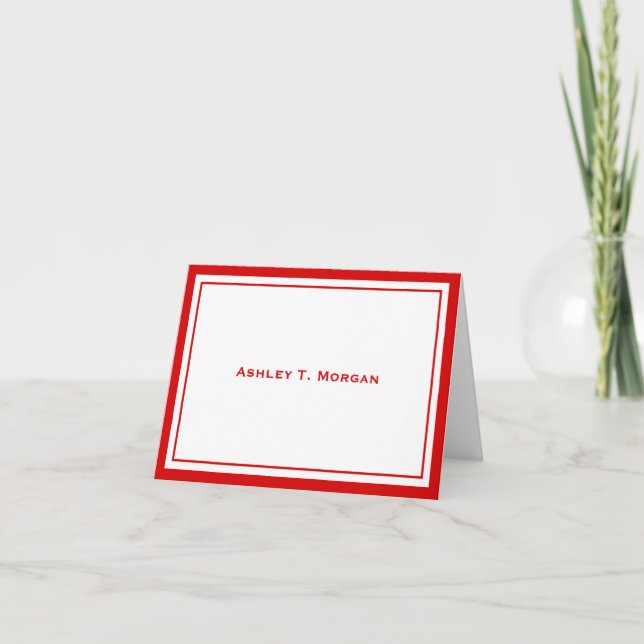 DIY Colors Simplicity Red White Frame Personalized Note Card (Front)
