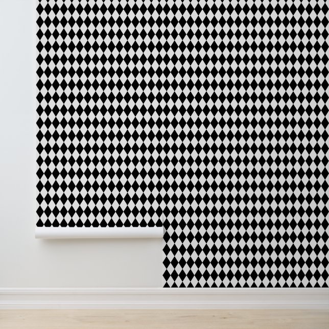 DIY Colors Vertical Harlequin Diamond Black White Wallpaper (Application)
