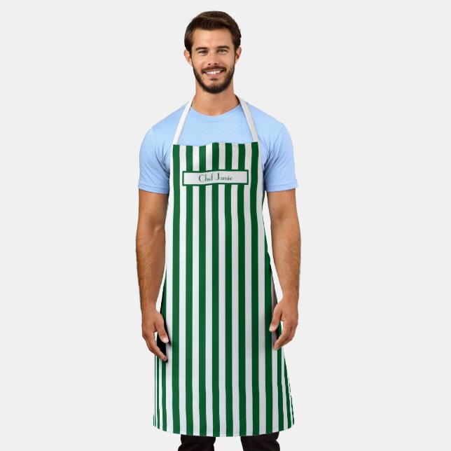 DIY Colors Vertical Stripe Green White Apron (Worn)