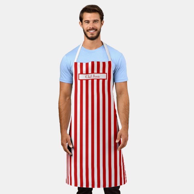 DIY Colors Vertical Stripe Red White Apron (Worn)