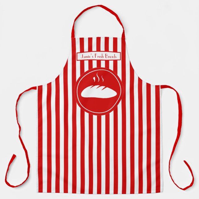 DIY Colors Vertical Stripe Red White Bread Baker Apron (Front)