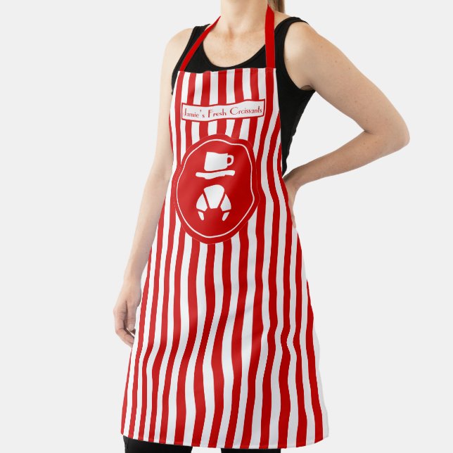 DIY Colors Vertical Stripe Red White Croissant Apron (Insitu)