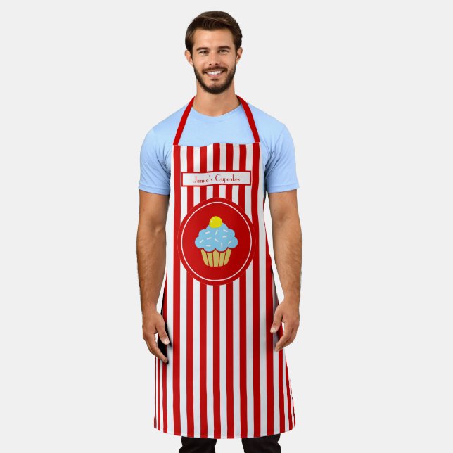 DIY Colors Vertical Stripe Red White Cupcake #2 Apron (Worn)