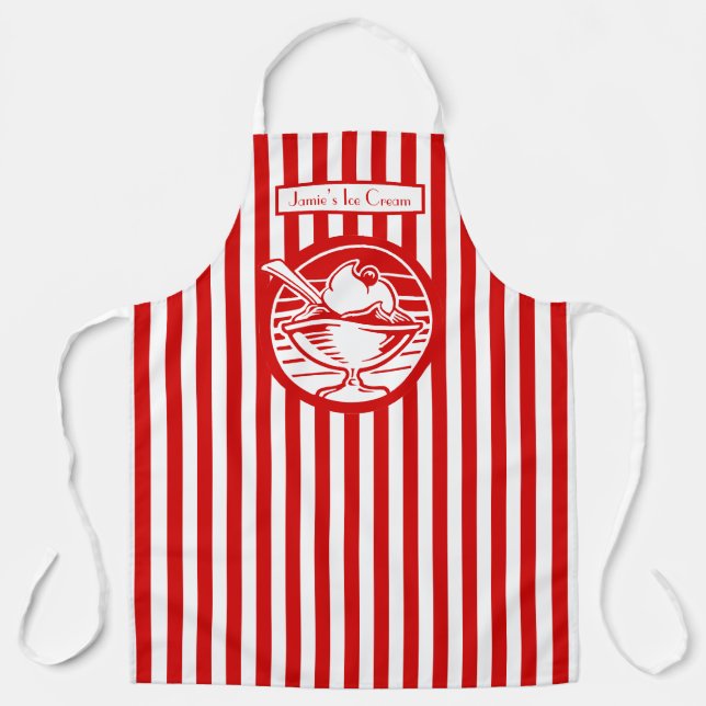 DIY Colors Vertical Stripe Red White Ice Cream Apron (Front)