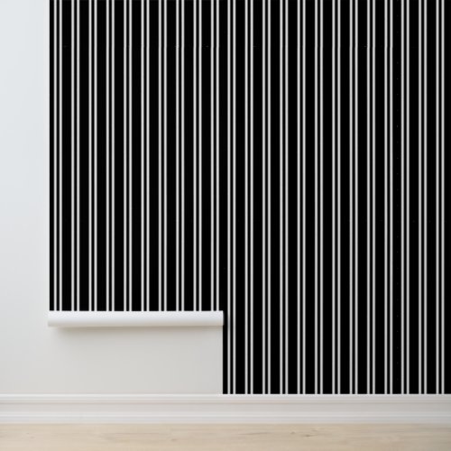 DIY Colors Vertical Uneven Stripes 3 Black White Wallpaper