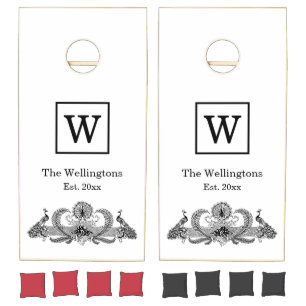 DIY Colors Vintage Peacocks with Monogram SV Cornhole Set