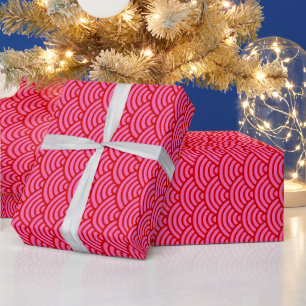 DIY Colors Waves Japanese Seigaiha Ht Pink Red Wrapping Paper