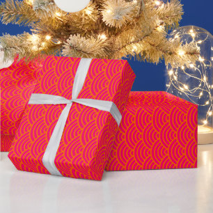 DIY Colors Waves Japanese Seigaiha Rasperry Orange Wrapping Paper