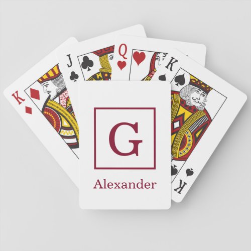 DIY Colors White Burgundy Framed Init Monogram SV Poker Cards