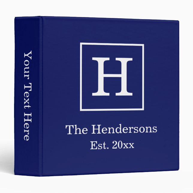 DIY Colrs Framed Initial Name Monogram SV Navy Wht 3 Ring Binder (Front/Spine)