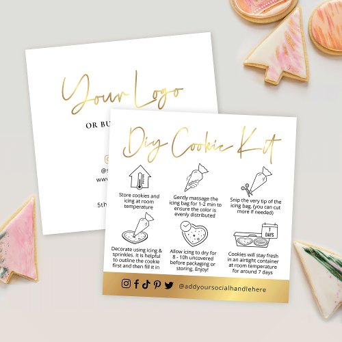 DIY Cookie Decorating Guide White  Gold Script Square Business Card