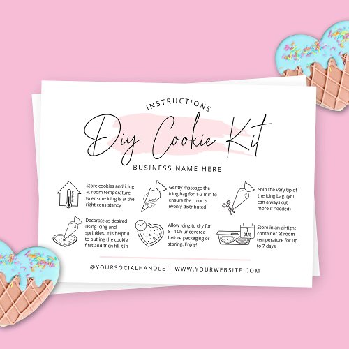 DIY Cookie Kit Instructions Blush Pink Watercolor Business Card