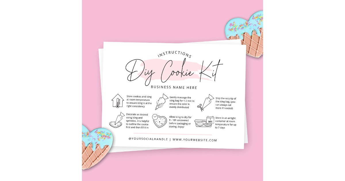 DIY Cookie Kit Instructions Blush Pink Watercolor Business Card | Zazzle
