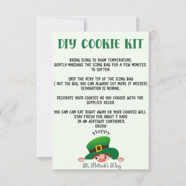 DIY COOKIE KIT INSTRUCTIONS, ST PATRICKS DAY THANK YOU CARD (Front)
