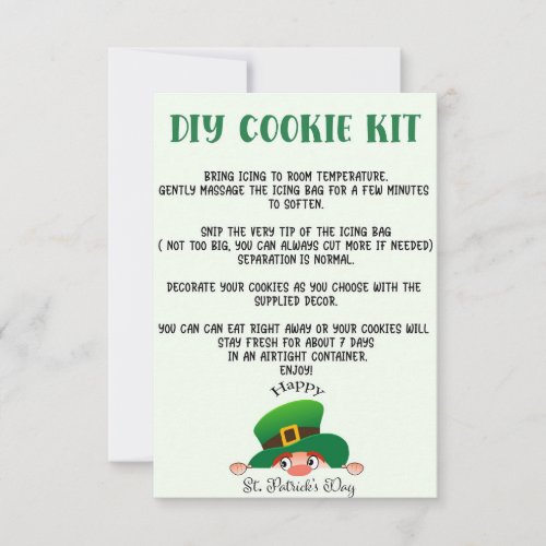DIY COOKIE KIT INSTRUCTIONS ST PATRICKS DAY THANK YOU CARD