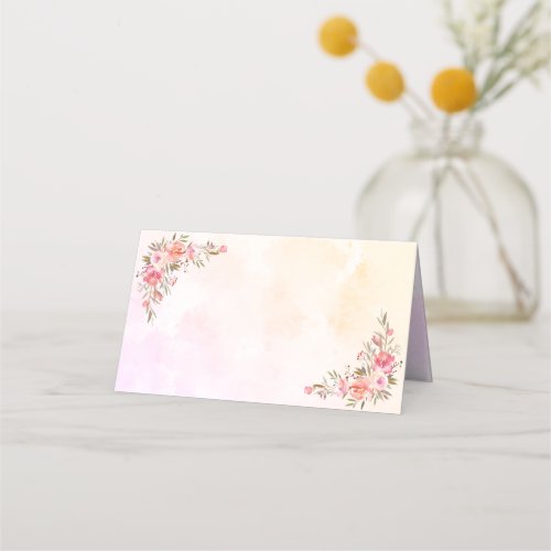 DIY Coral Watercolor Floral Wedding Place Card