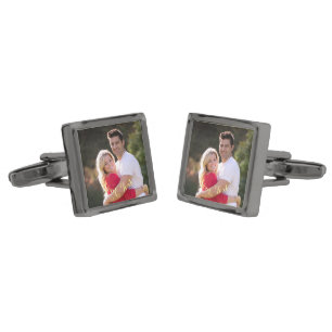 DIY Create Personalized Photo Text Gunmetal Plated Cufflinks