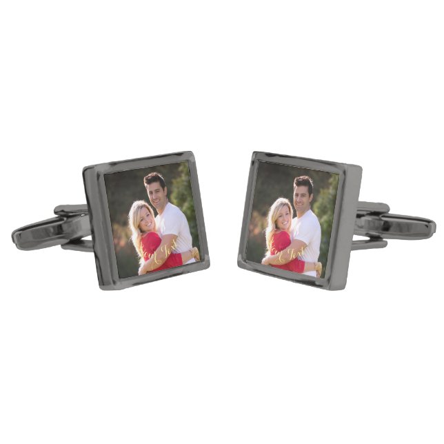 DIY Create Personalized Photo Text Gunmetal Plated Cufflinks (Angled)