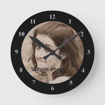 Diy Create Your Own Black | Personalized Photo Round Clock by angela65 at Zazzle