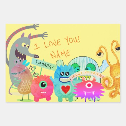 DIY CUSTOM NAME HAPPY MONSTER GIFT WRAPPING WRAPPING PAPER SHEETS