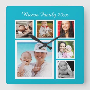 Diy Custom Personalized Photo Collage Template Square Wall Clock by Ricaso_Designs at Zazzle