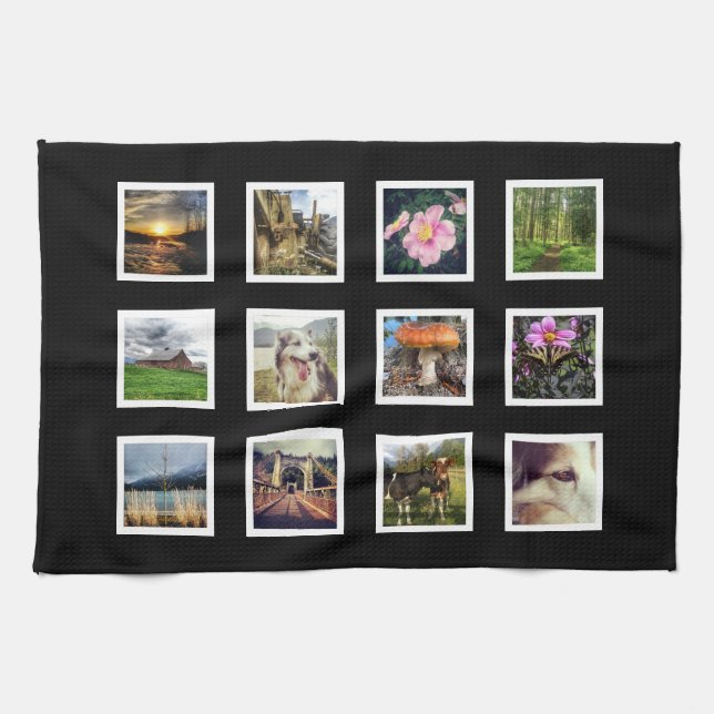 DIY Custom Photo Collage with 12 Photos Kitchen Towel (Horizontal)