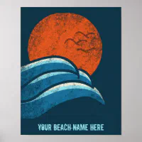 DIY Custom Travel Poster Beach Ocean Surfing Theme