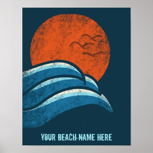 DIY Custom Travel Poster Beach Ocean Surfing Theme