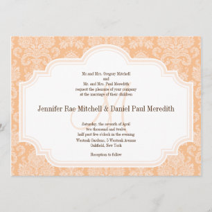 DIY Custom Wedding Invitations Peach Damask