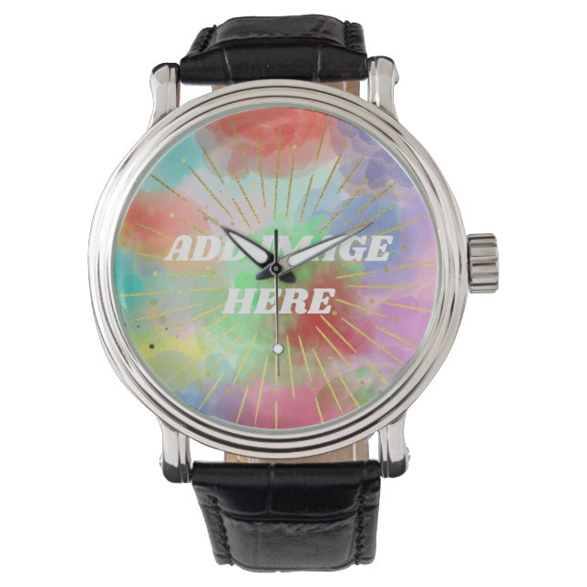 DIY Customized Colorful Summer Watercolor Clouds Watch (Front)