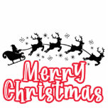 DIY cutout | merry Christmas Santa sleigh reindeer<br><div class="desc">Give your family and friends a unique and fun desktop / table decoration featuring the words "merry Christmas" in a decorative calligraphy style font. The font is white with a thick white edge and has the black silhouette of Santa being pulled in his sleigh across the sky by his loyal...</div>