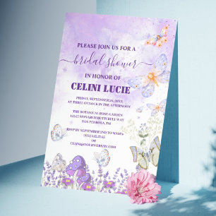 DIY Elegant Gold and Purple Butterfly Bridal Showe Invitation