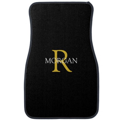 DIY Elegant Gold Monogram  White Name Black Car Floor Mat